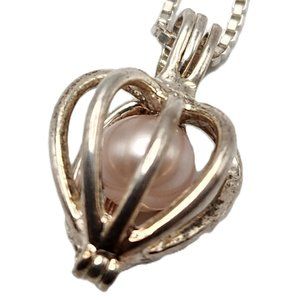 Caged Pearl Pendant Necklace .925 silver with Italian silver chain